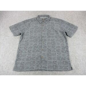Quiksilver Shirt Mens Large Gray Waterman Fish Tribal Modal Blend Button Up Camp